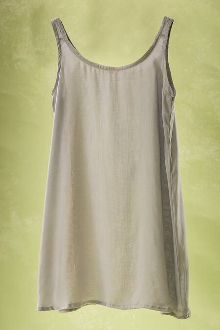 Shop_Samyukta Singhania_Gray Neoprene, Lycra Pearls Round Neck Embroidered Flared Sleeves Midi Dress_Online_at_Aza_Fashions