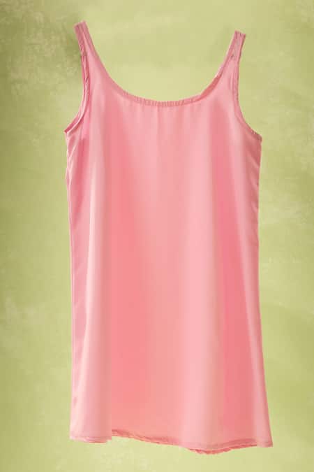 Shop_Samyukta Singhania_Pink Neoprene, Lycra Pearls Round Neck Embellished Flared Sleeve Midi Dress _Online_at_Aza_Fashions