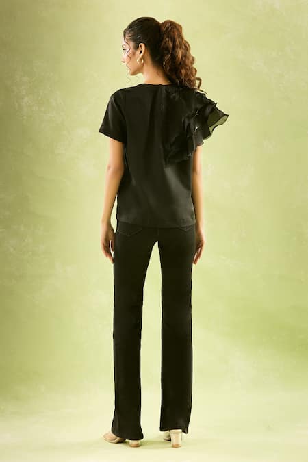 Naintara Bajaj Asymmetric Ruffled Sleeve Top 