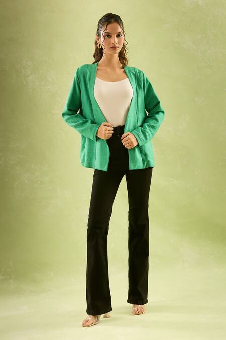 Buy Samyukta Singhania Green Cotton, Linen Open Neck Jacket Online at Aza Fashions Buy_Samyukta Singhania_Green Cotton, Linen Open Neck Jacket_Online_at_Aza_Fashions
