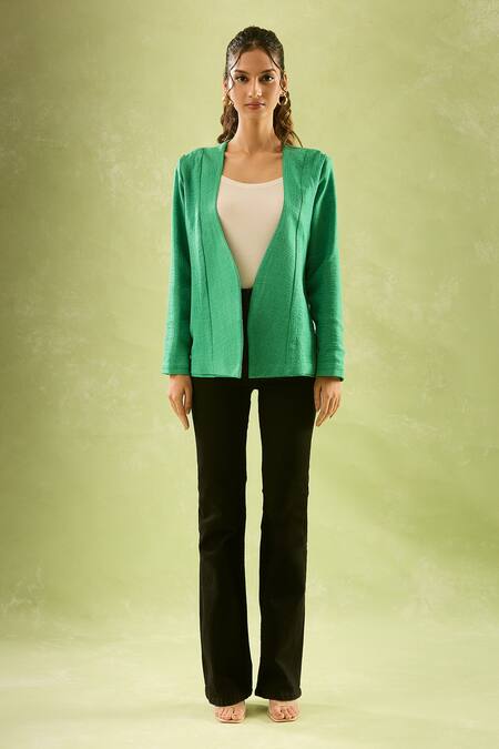 Samyukta Singhania Green Cotton, Linen Open Neck Jacket at Aza Fashions Samyukta Singhania_Green Cotton, Linen Open Neck Jacket_at_Aza_Fashions