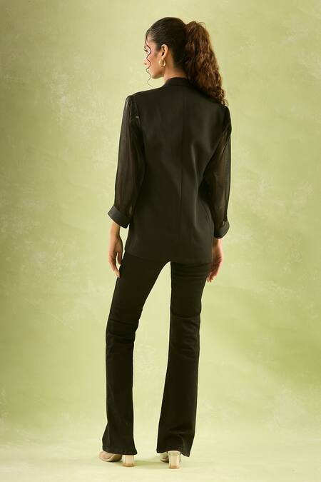 Shop_Samyukta Singhania_Black Solid Blazer Jacket_at_Aza_Fashions