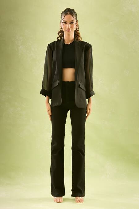 Shop_Samyukta Singhania_Black Solid Blazer Jacket_Online_at_Aza_Fashions