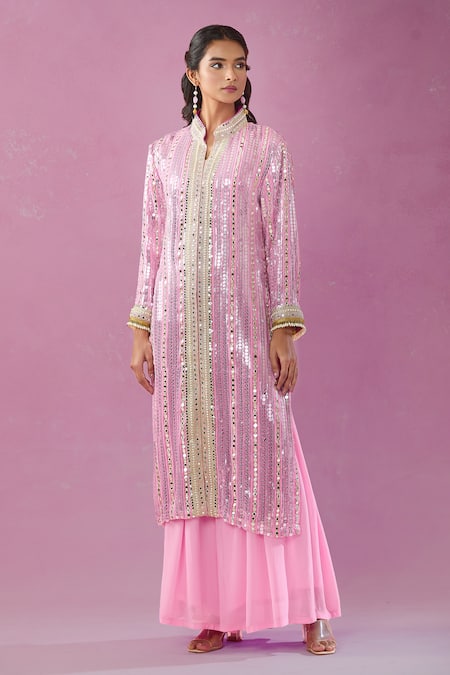 Kunwaraniritu Mirror Embroidered Jacket Kurta & Sharara Set 