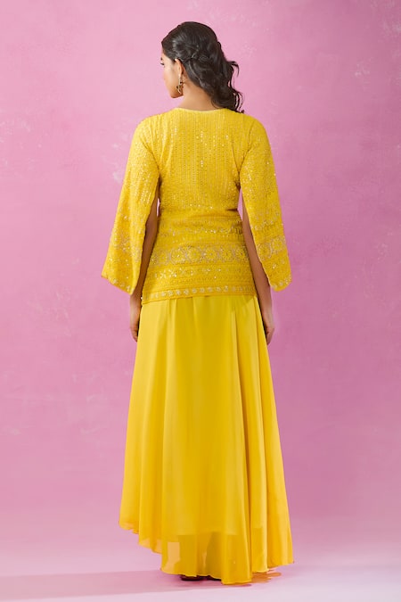 Kunwarani Ritu Chikankari Embroidered Jacket & Skirt Set 