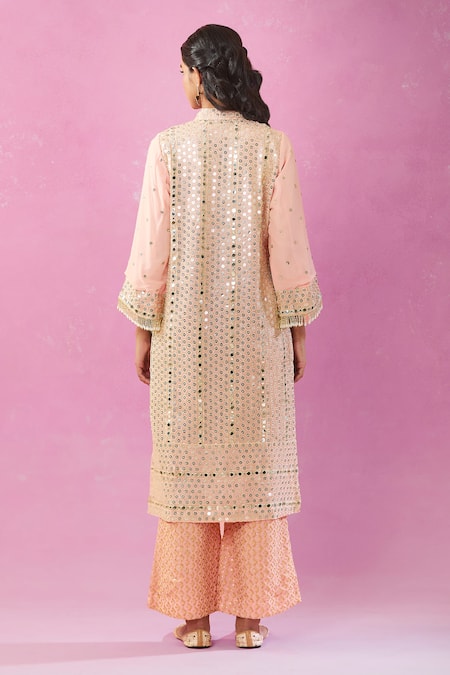 Kunwarani Ritu Peach Mirror Work Kurta Set 
