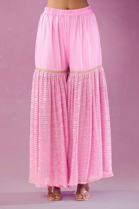 Kunwarani Ritu Pink Georgette Mirrors Scoop Neck Embroidered Kurta Gharara Set Online at Aza Fashions Kunwarani Ritu_Pink Georgette Mirrors Scoop Neck Embroidered Kurta Gharara Set _Online_at_Aza_Fashions