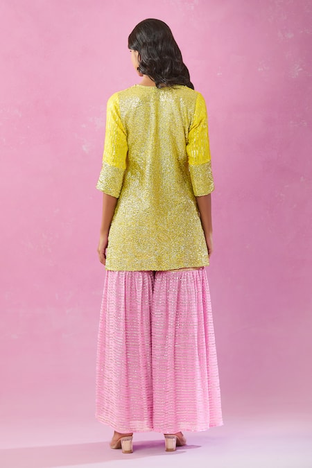 Kunwarani Ritu Sequin Embellished Yellow Kurta Set 