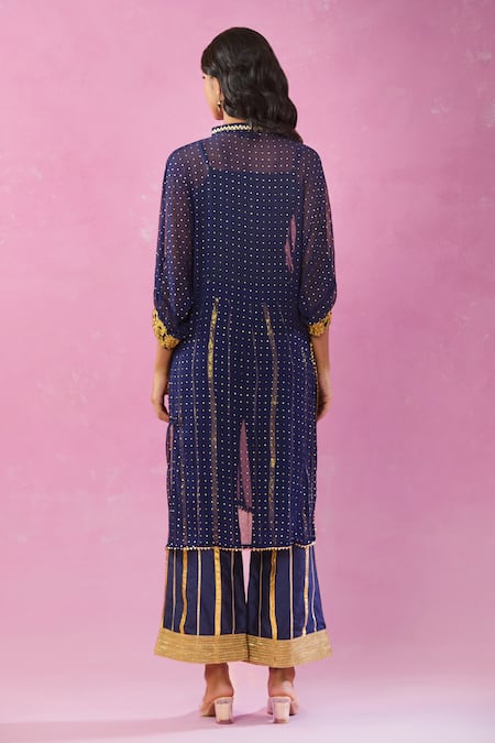 Kunwarani Ritu Mukaish Embroidered Blue Kurta Pant Set 