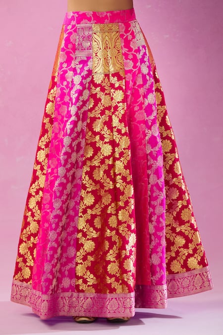 Kunwarani Ritu Pink Silk Collared Floral Banarasi Lehenga Set Online at Aza Fashions Kunwarani Ritu_Pink Silk Collared Floral Banarasi Lehenga Set _Online_at_Aza_Fashions