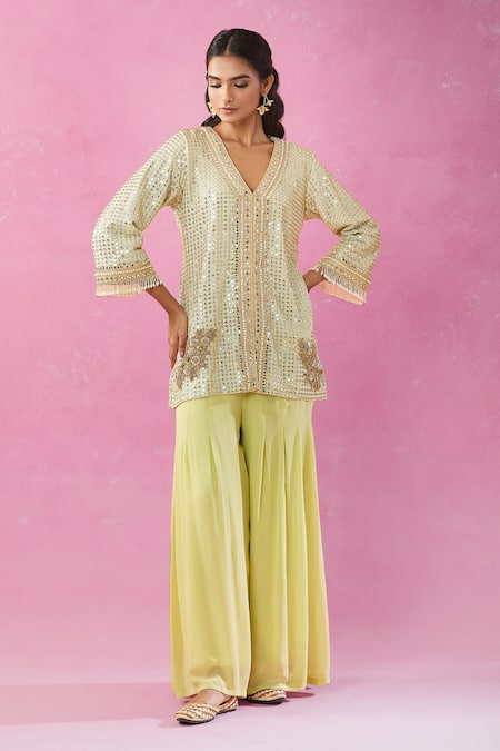 Kunwaraniritu Mirror Embroidered Jacket With Pant 