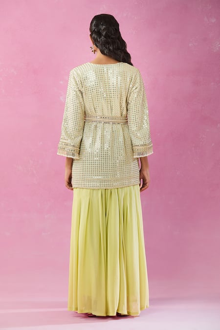 Kunwarani Ritu Mirror Embroidered Jacket & Flared Sharara 