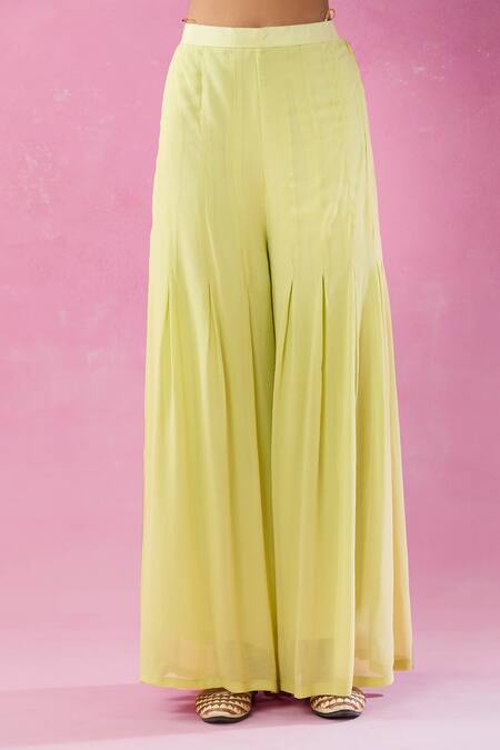 Kunwarani Ritu Green Georgette Pearls V-neck Mirror Embroidered Jacket And Flared Sharara at Aza Fashions Kunwarani Ritu_Green Georgette Pearls V-neck Mirror Embroidered Jacket And Flared Sharara _at_Aza_Fashions