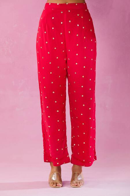 Buy_Kunwarani Ritu_Pink Georgette Sequins Floral Zardozi Cape And Pant Set _Online_at_Aza_Fashions