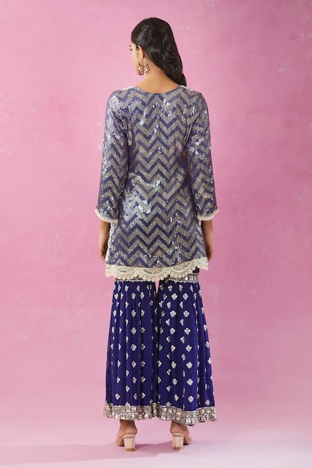 Kunwarani Ritu Chevron Embroidered Kurta Gharara Set 