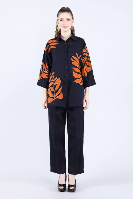 Shop_Linen Bloom_Blue Linen Navy Straight Pant _at_Aza_Fashions