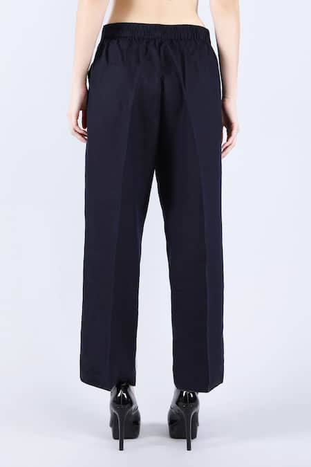 Shop_Linen Bloom_Blue Linen Navy Straight Pant _Online_at_Aza_Fashions