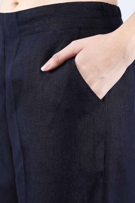 Linen Bloom_Blue Linen Navy Straight Pant _at_Aza_Fashions