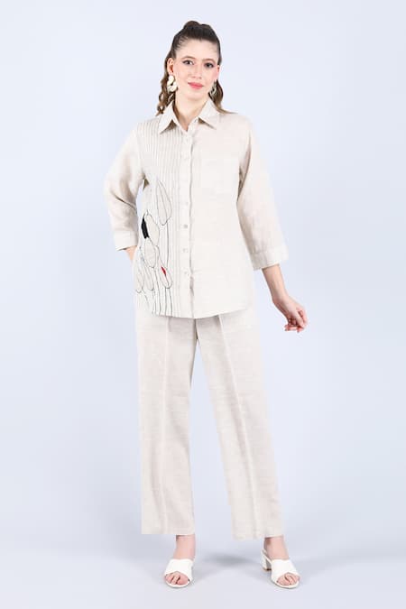 Linen Bloom Linen Leaf Applique Shirt 