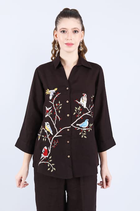 Linen Bloom Linen Birds On A Branch Shirt 