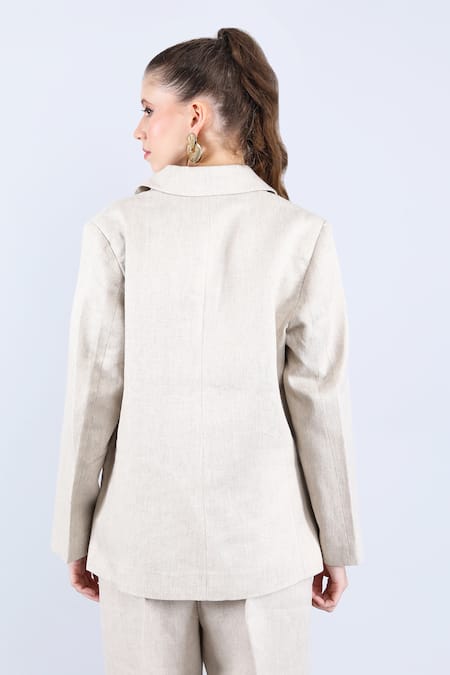 Linen Bloom Floral Thread Embroidered Blazer 