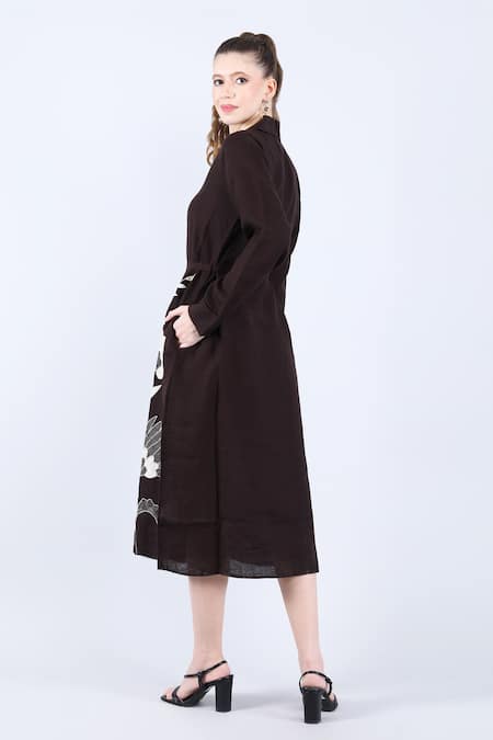 Linen Bloom Embroidered Floral Applique Shirt Dress 