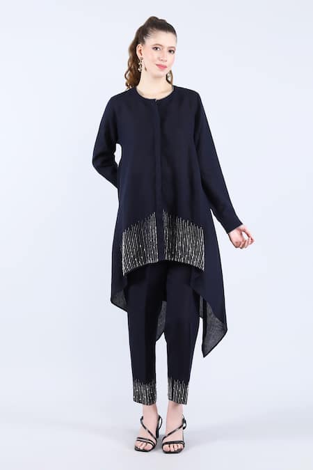 Linen Bloom Embellished High-Low Tunic With Pant 