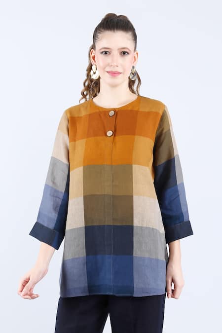 Linen Bloom Linen Gradient Checkered Tunic 