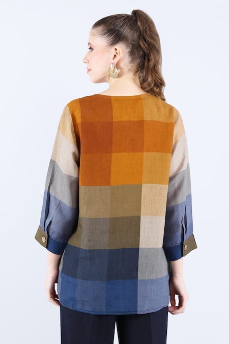 Linen Bloom Multicolored Linen Gradient Checkered Tunic 
