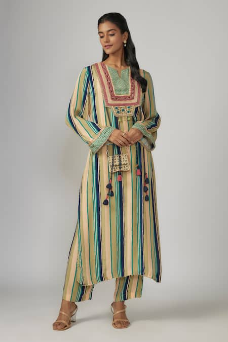 Sandhya Shah Seher Stripe Pattern Kurta Pant Set 