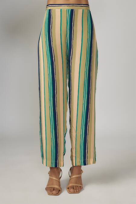 Buy_Sandhya Shah_Multi Color Crepe Tassels Split V-neck, Multicolored Embroidered Kurta Pant Set _Online_at_Aza_Fashions