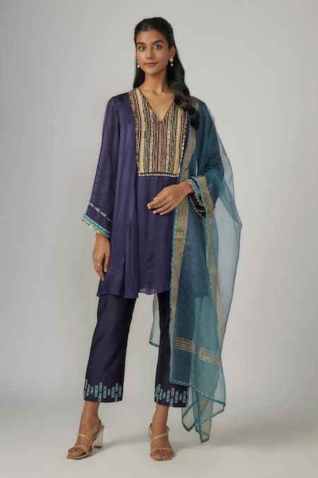 Sandhya Shah Charu Bead Embroidered Kurta Pant Set 