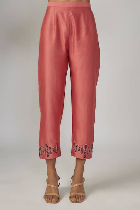 Buy_Sandhya Shah_Pink Organza, Chanderi, Crepe Sequins, Embroidery, Cut Work Kurta Pant Set _Online_at_Aza_Fashions