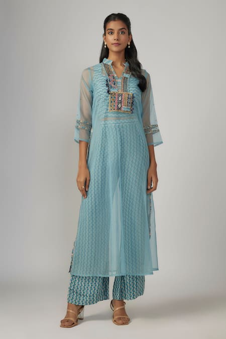 Sandhya Shah Soma Embroidered Sheer Kurta Pant Set 