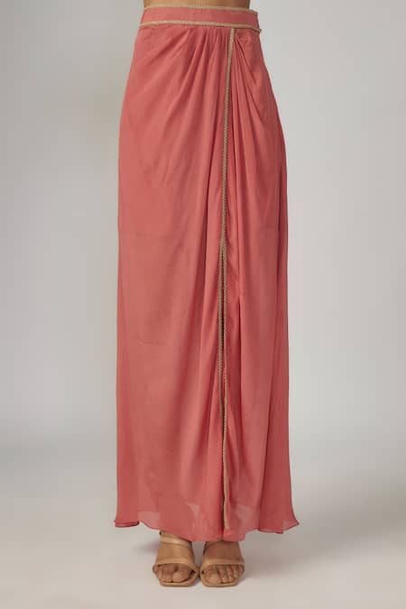 Buy_Sandhya Shah_Pink Crepe Beads, Cut Work, Embroidery Round Neck Cape Skirt Set _Online_at_Aza_Fashions