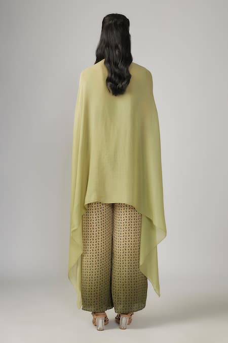 Sandhya Shah Green Asymmetric Cape Flared Pant Set 