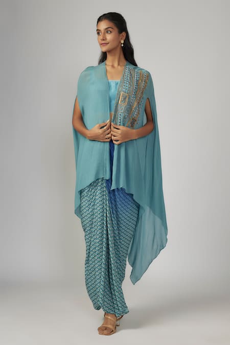 Sandhya Shah Lisha Asymmetric Cape Draped Skirt Set 