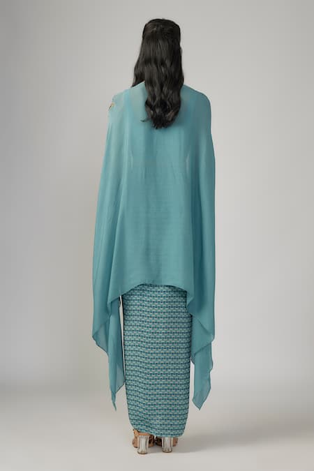 Sandhya Shah Blue Bead Embroidered Cape Skirt Set 