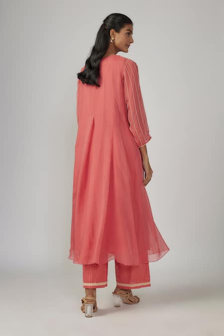 Sandhya Shah Cutdana Embroidered Pink Kurta Pant Set 