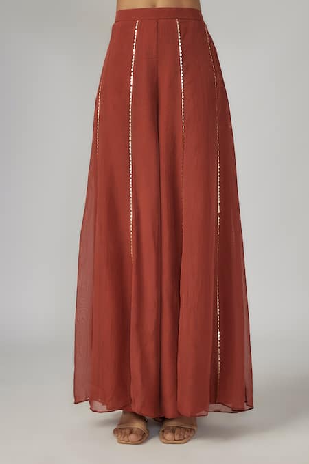 Sandhya Shah_Red Organza, Cotton Sequins, Beads Sweetheart Neck Embroidered Cape Sharara Set _Online_at_Aza_Fashions