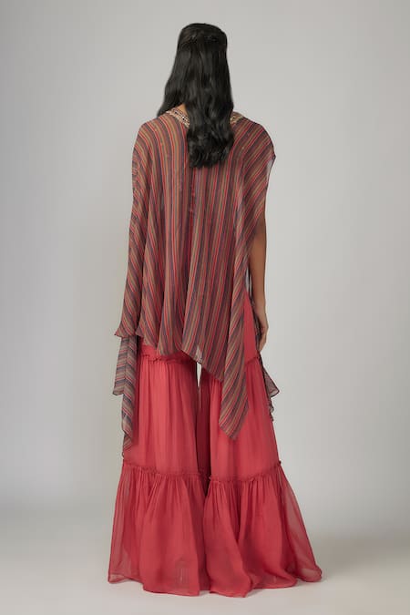 Sandhya Shah Pink Embroidered Cape Pant Set 