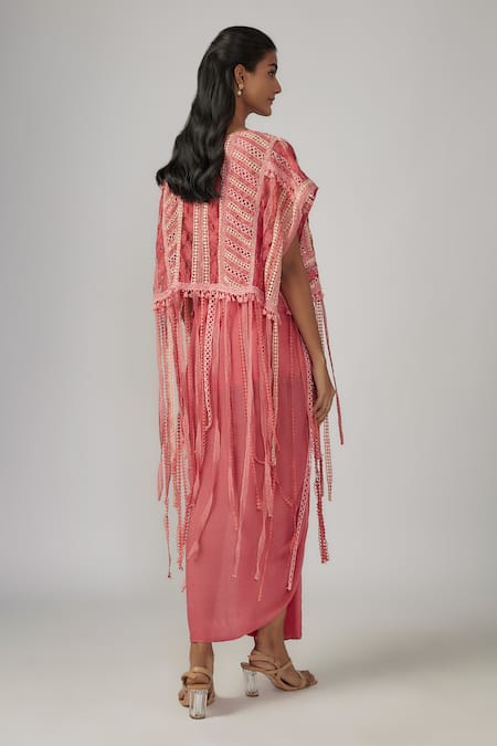 Sandhya Shah Lace Work Pink Jacket & Skirt Set 