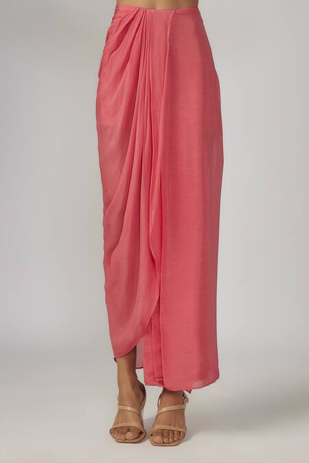 Buy_Sandhya Shah_Pink Cotton, Silk Lace V-, Open Work Jacket And Skirt Set _Online_at_Aza_Fashions