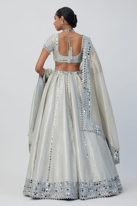 Vvani By Vani Vats Silver Mirror Embroidered Lehenga Set 