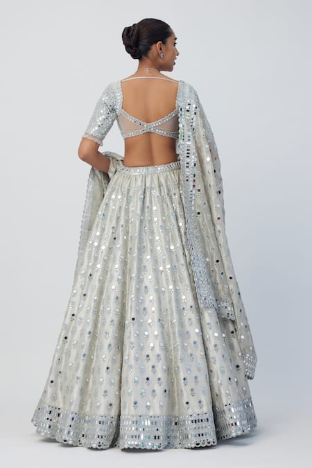 Vvani By Vani Vats Silver Mirror Work Embroidered Lehenga Set 