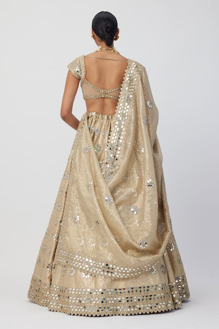 Vvani By Vani Vats Gold Mirror Embroidered Bridal Lehenga Set 
