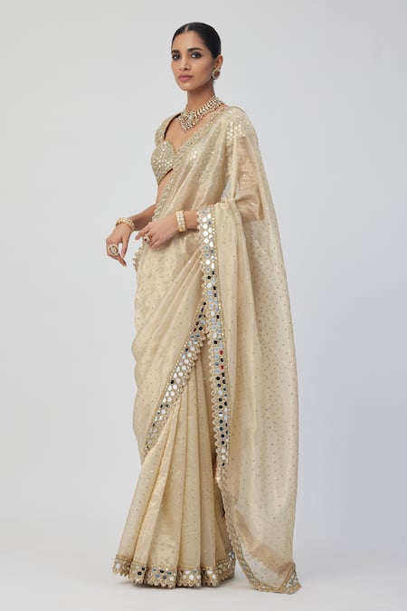 Buy Vvani By Vani Vats Gold Organza, Silk Cut Work, Sequins, Mirrors Sweetheart Embroidered Saree Set Online at Aza Fashions Buy_Vvani By Vani Vats_Gold Organza, Silk Cut Work, Sequins, Mirrors Sweetheart Embroidered Saree Set_Online_at_Aza_Fashions