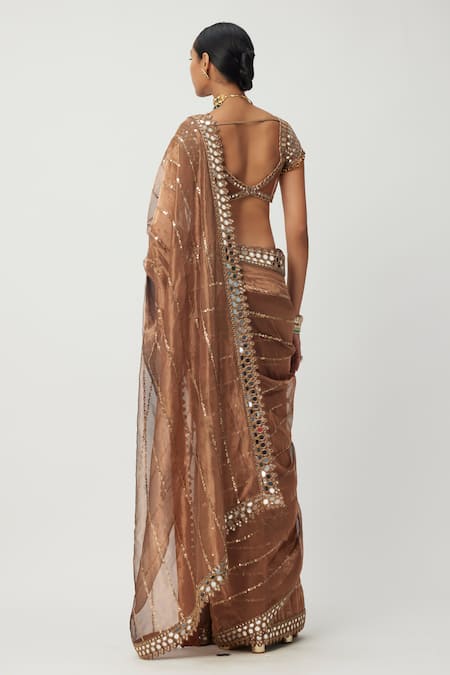 Vvani By Vani Vats Mirror Stripe Embroidered Saree Set 