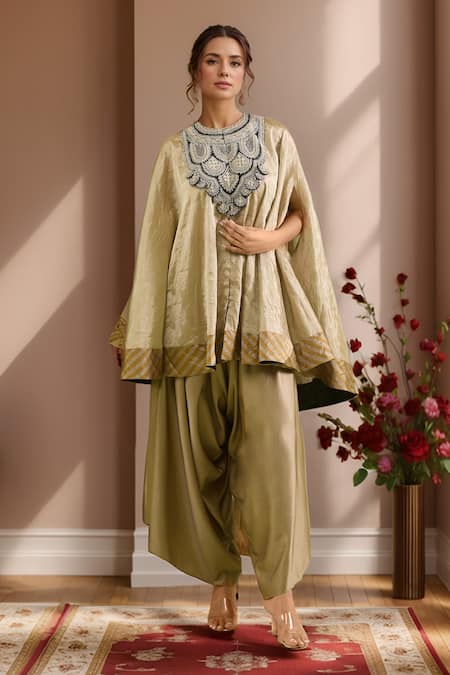 Prisho Zardozi Patchwork Embroidered Kaftan & Draped Pant Set 