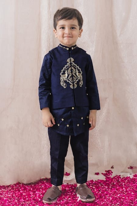 Tiber Taber Peacock Embroidered Bundi Pant Set 